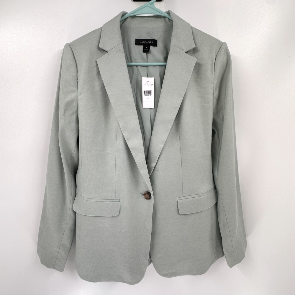 NWT Ann Taylor Loft Linen Blend One Button Blazer Women's Sz 4 Oversized preppy